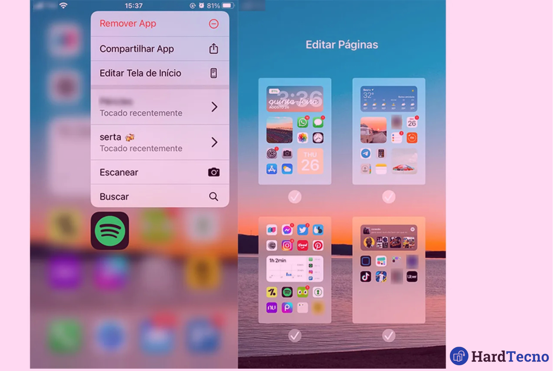 Como esconder aplicativo no celular Android e iPhone em 6 dicas Toque no ícone de 'check' para escolher as páginas que você deseja ocultar