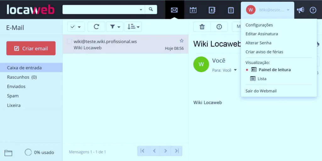 Painel de controle Locaweb